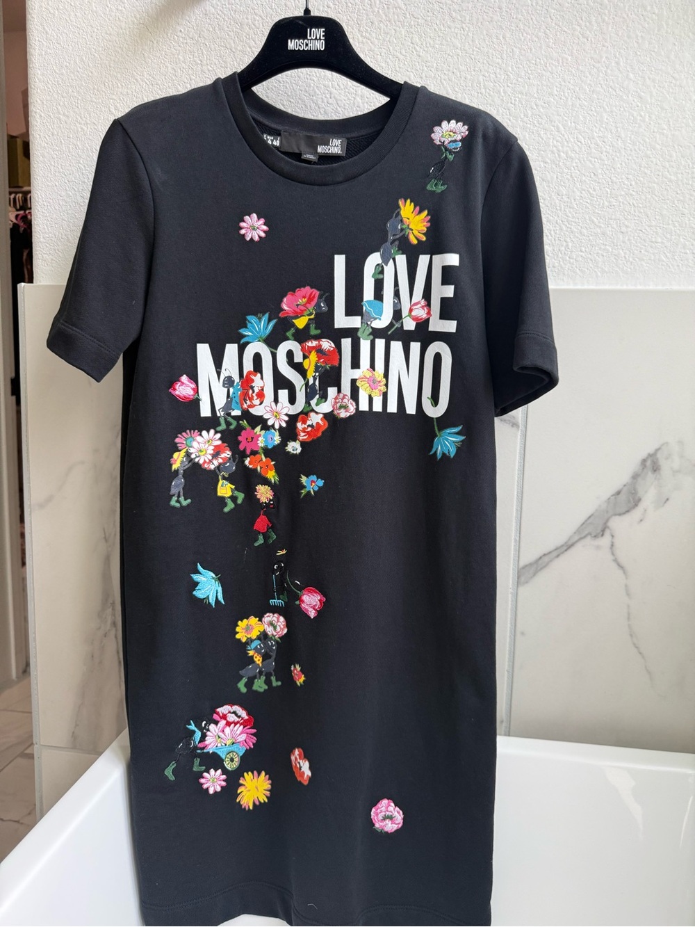 Love Moschino Black Floral Logo Tee Dress